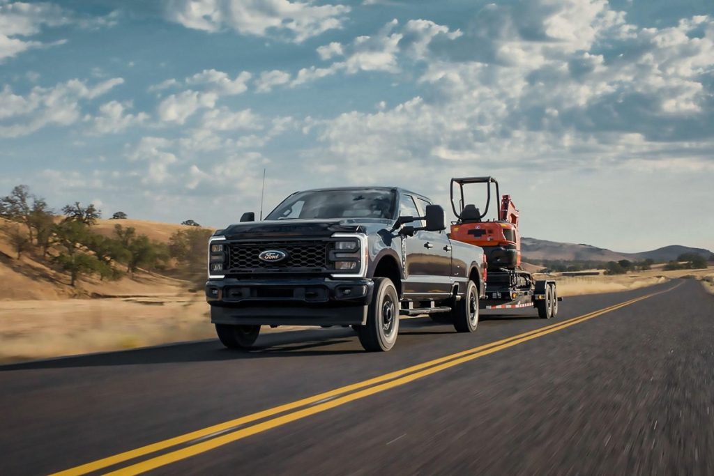 2023 Ford Super Duty Exterior Driver Side Front Angle while Towing